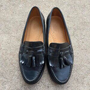 Black Genuine Leather Loafers with Tassels